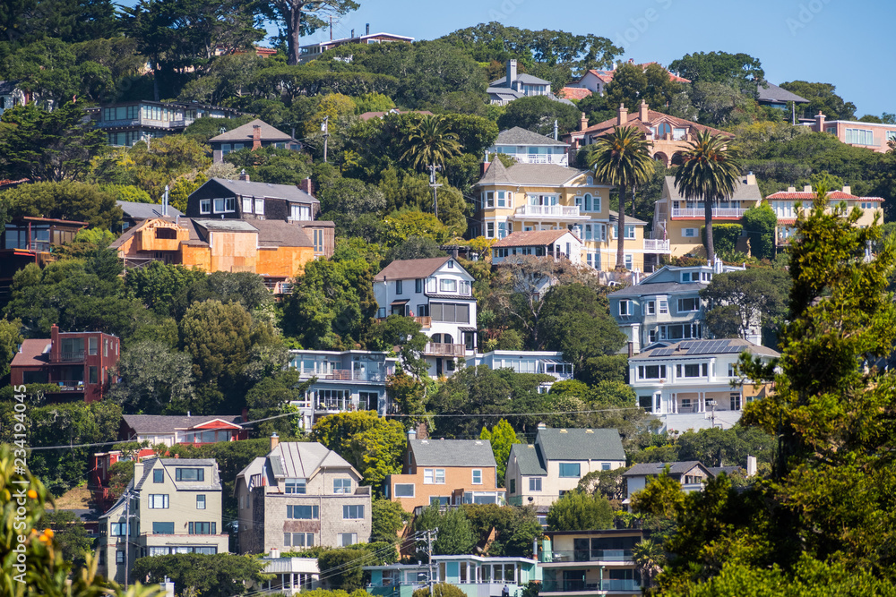 Houses on the hills of Sausalito, north San Francisco bay area, California  Stock Photo | Adobe Stock