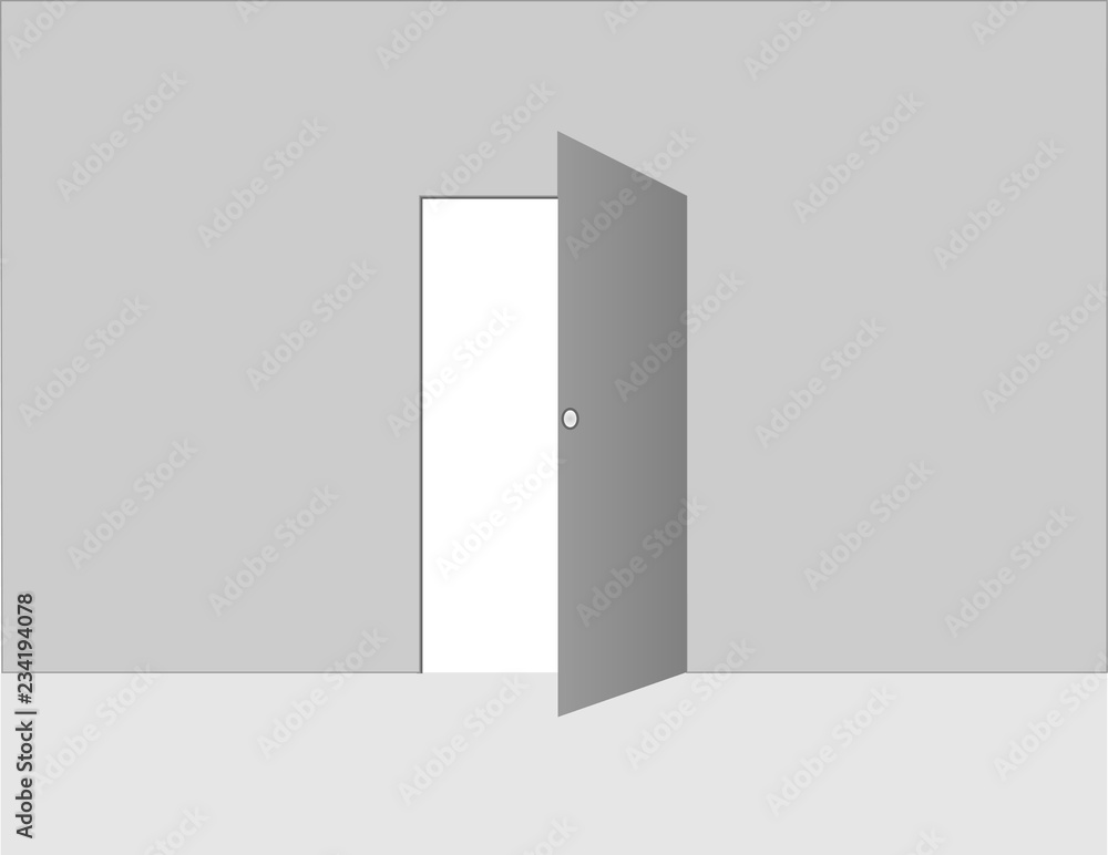 A gray open door with wall and floor background vector illustration A gray open door with wall and floor background vector illustration