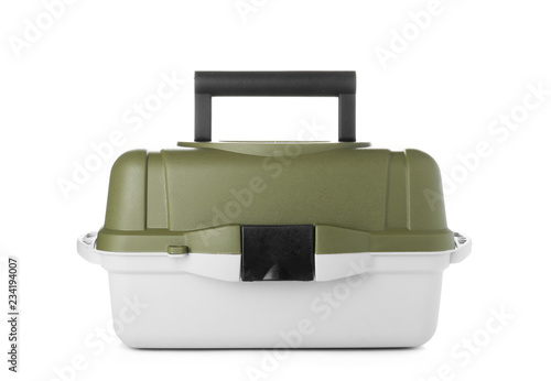 Принти на полотні Box for fishing tackle on white background
