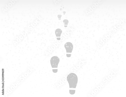 Footsteps of one person in winter season with snowflakes to the success or end of the path vector illustration