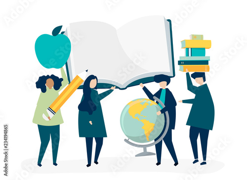 People with education related icons