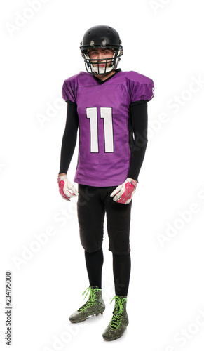 American football player wearing uniform on white background © New Africa