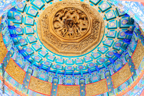 Elegant color wooden sculpture on ceiling   Beihai Park   Beijing  China