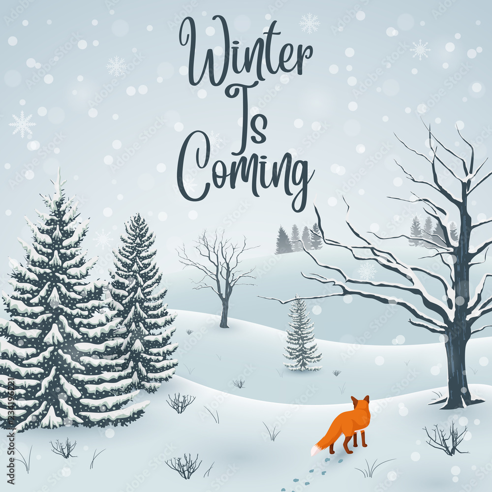 Happy Winter with Landscape and fox animal Happy Winter with Landscape and fox animal