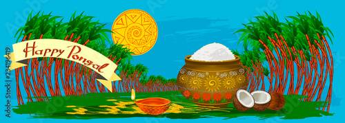 Happy Pongal Holiday Harvest and Festival blue background Nice vector illustration EPS10 