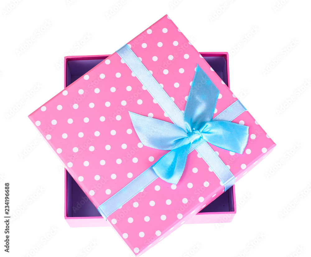Pink gift box with blue bow