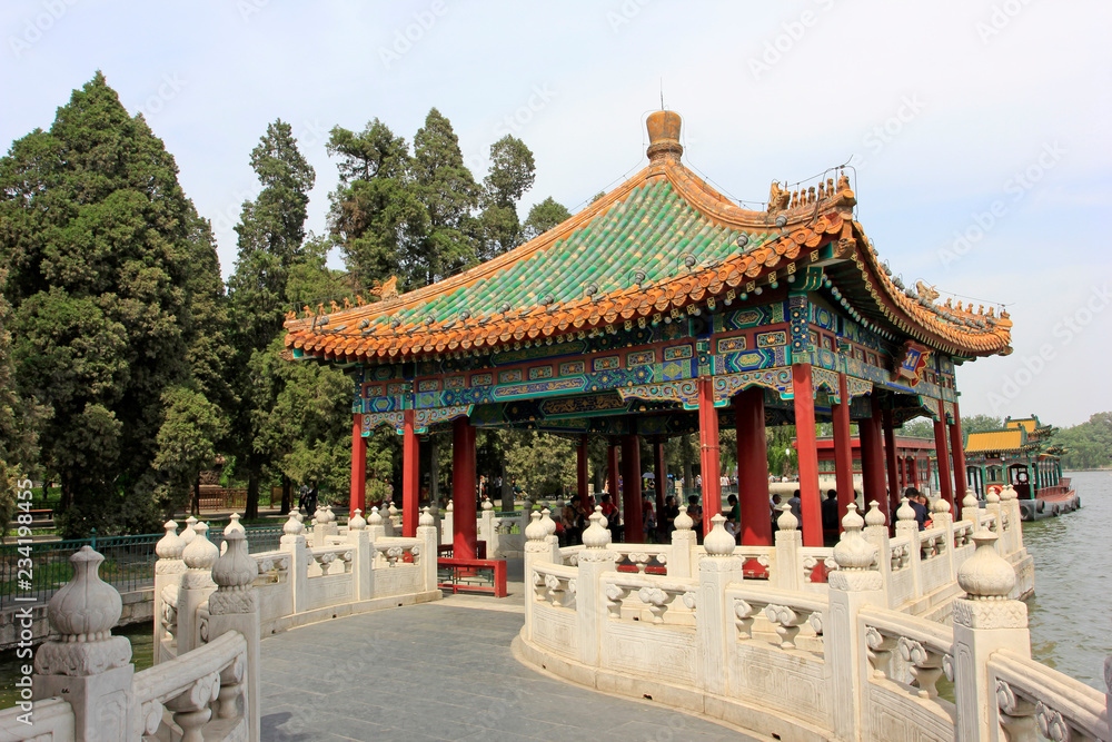 pavilion building landscape in the Beihai Park，Beijing, China