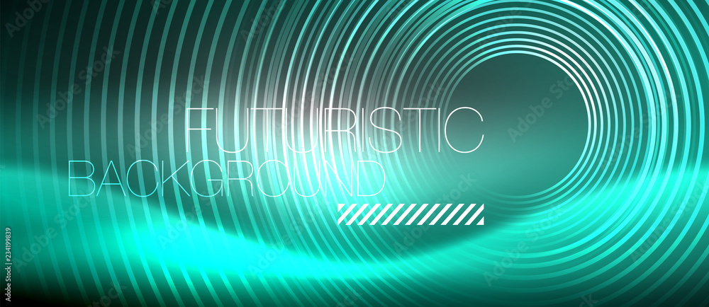 Neon circles abstract background, shiny lines Neon circles abstract background, shiny lines