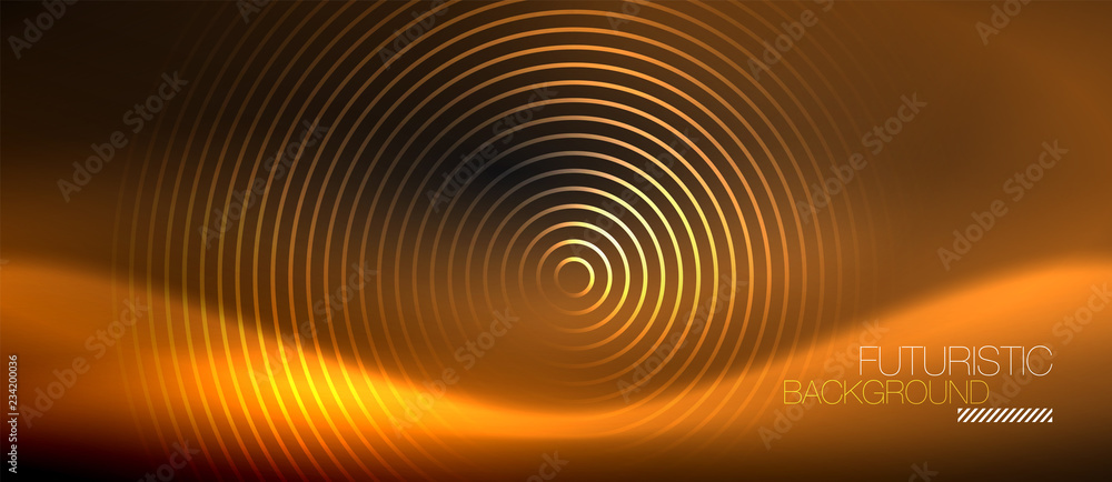 Dark abstract background with glowing neon circles Dark abstract background with glowing neon circles