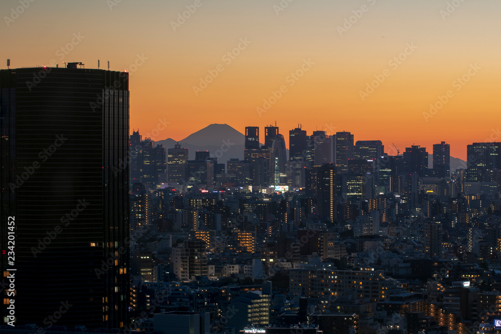 Obraz premium Tokyo, Japan - Nov 17 2018 - View of tokyo sky twilight with MT.fuji sunset