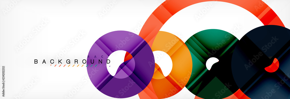 Colorful rings on grey background, modern geometric pattern design. Vector business or technology presentation design template, brochure or flyer pattern, or geometric web banner Colorful rings on grey background, modern geometric pattern design. Vector business or technology presentation design template, brochure or flyer pattern, or geometric web banner