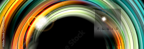 Mixing color waves on black, liquid flowing shapes