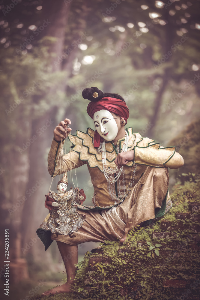 Asian show man mask dance.