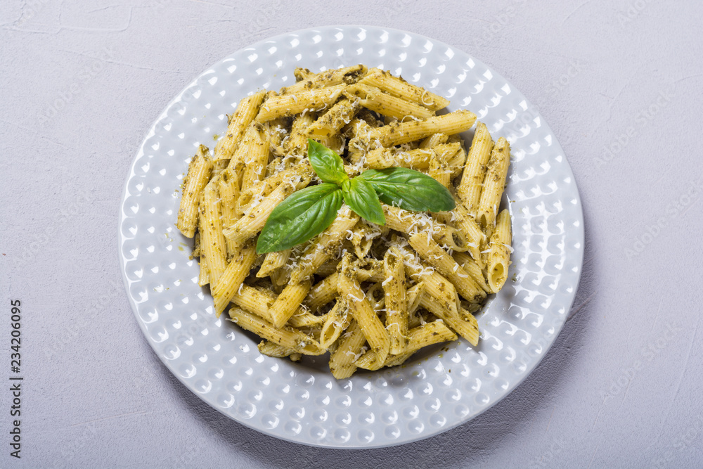 Italian penne pasta with sauce pesto Italian penne pasta with sauce pesto