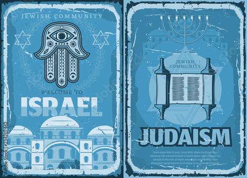 Israel and Judaism religion retro travel posters