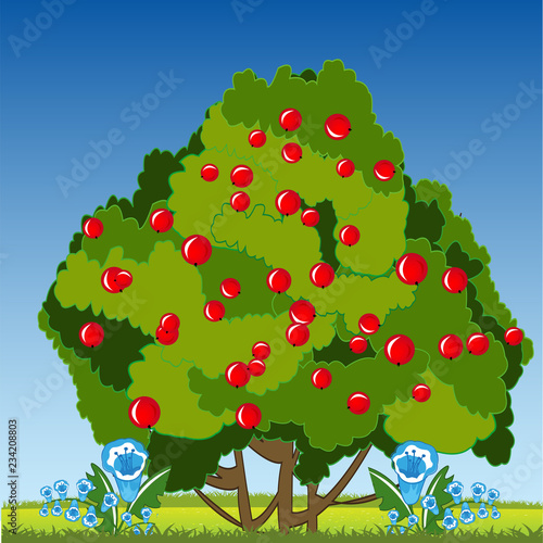 Year glade and bush with berry.Vector illustration