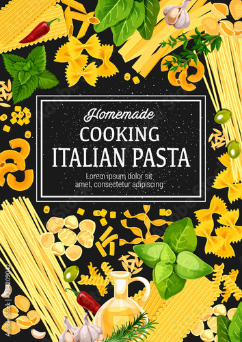 Italian cuisine pasta and herbs, vector