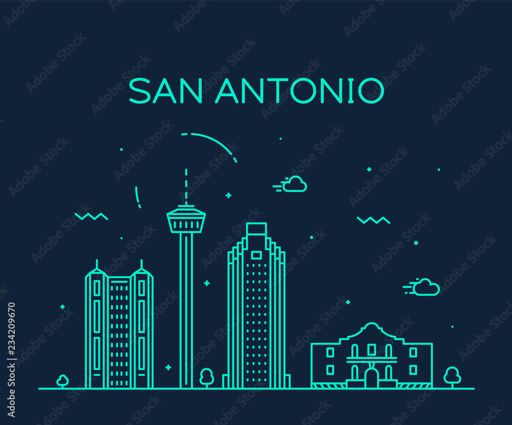 Naklejka premium San Antonio city skyline Texas USA vector linear