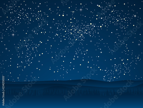 Starry Sky with Blue Glow. Shining Stars Dark Sky.