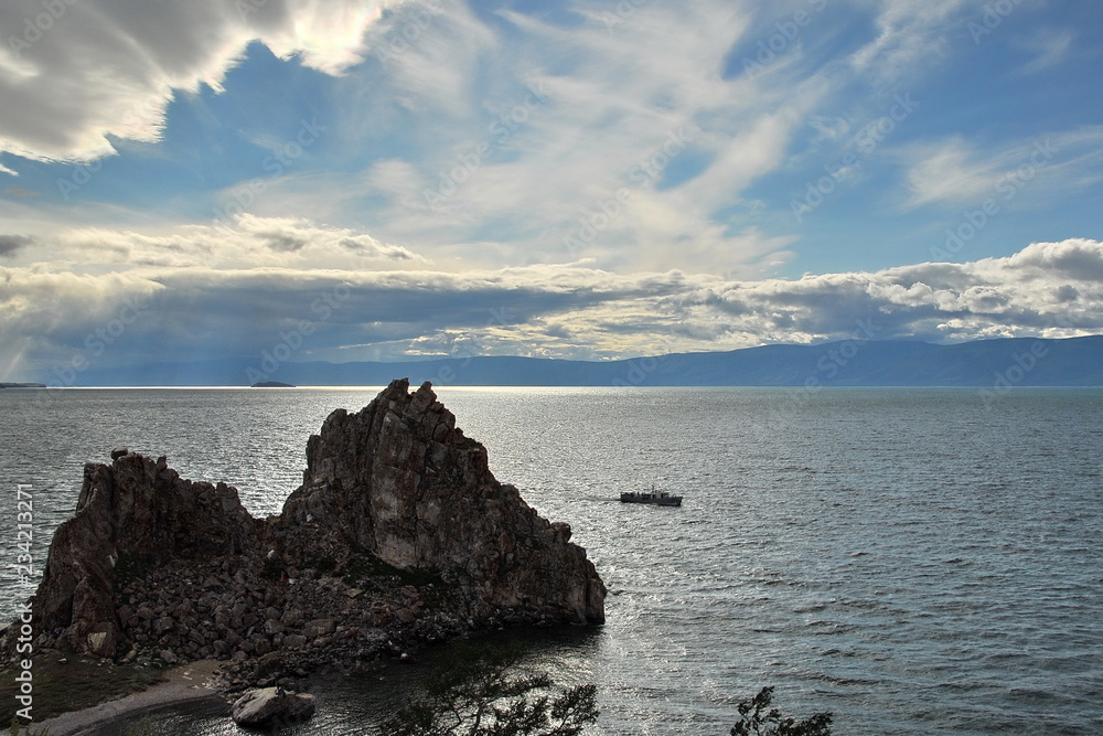 Storm clouds in the sky over Lake Baikal.