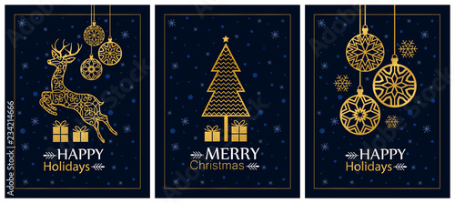 Set of holiday christmas cards. Vector image for design.