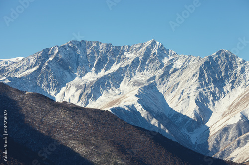 Mountain peaks covered with snow. The Republic of Ingushetia.