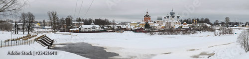 Historical and tourist places in Russia. Tikhvinsky Uspensky Monastery in winter.