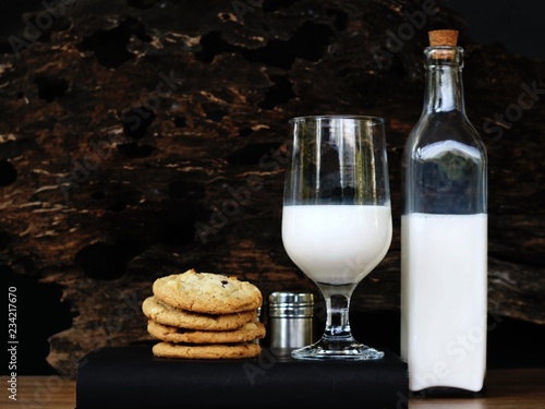 Chocolate chip cookies and milk for snack.