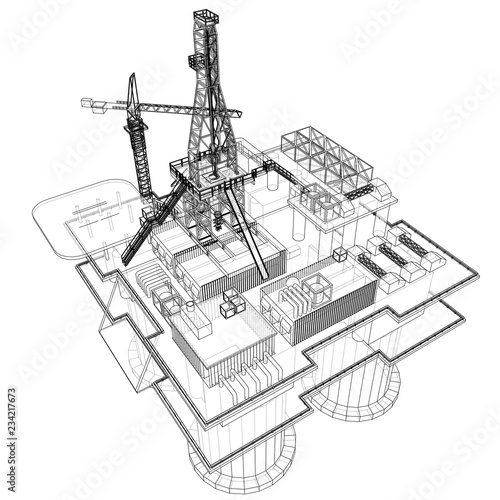 Offshore oil rig drilling platform concept. Vector