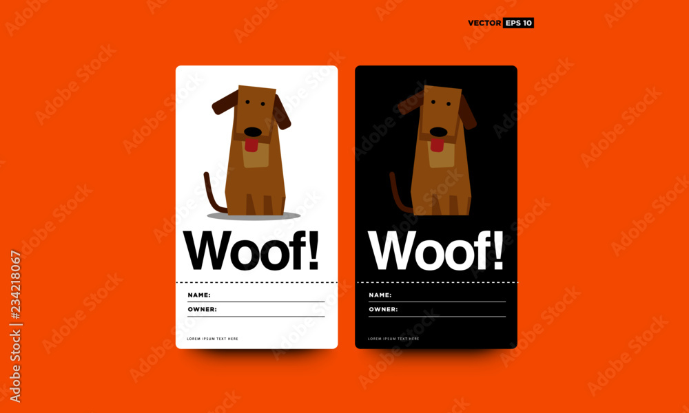 Woof Dog Name Tag ID Card Vector Illustration