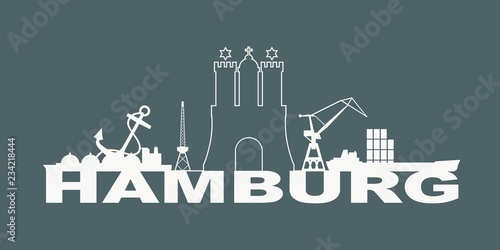 Image relative to Germany travel theme. Hamburg city emblem and nautical transportation icons