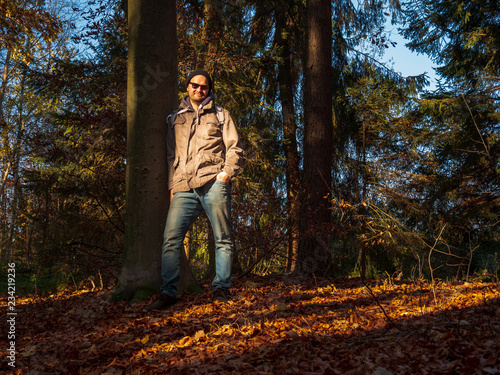 Outdoor Man Model in forest with Autumn Sun © Wolfgang Hauke