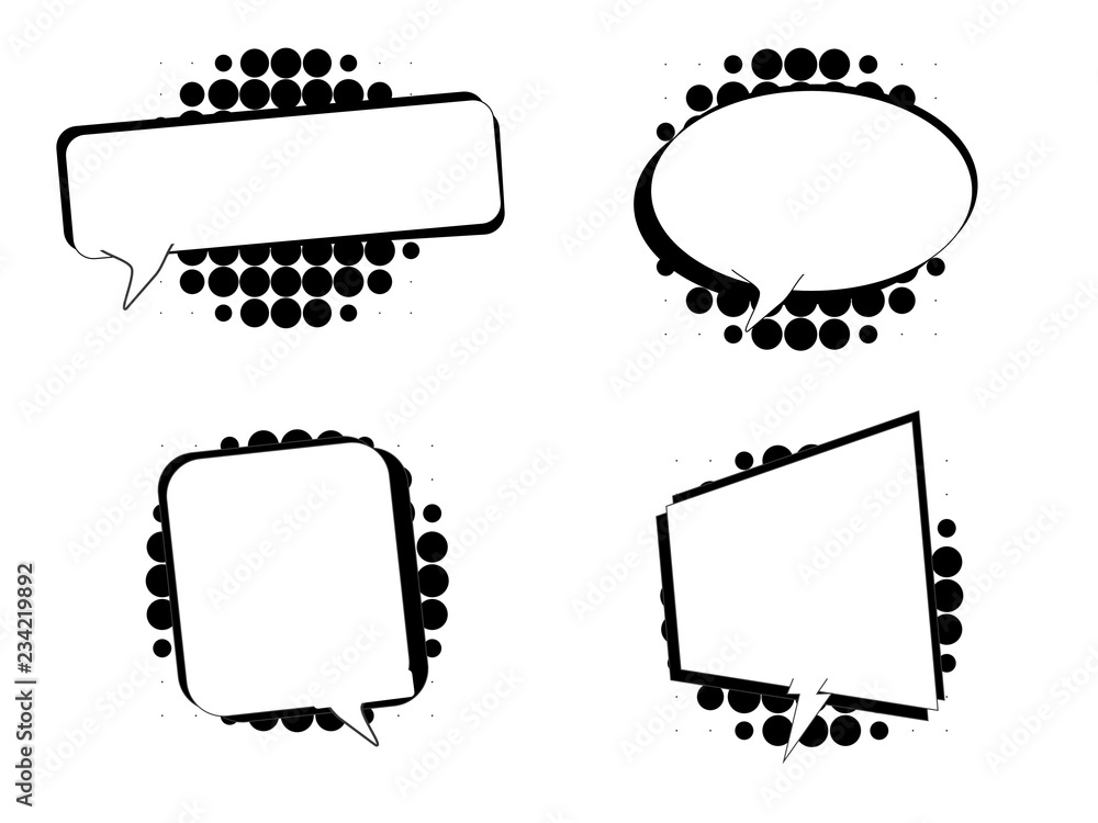 Retro empty comic bubbles and elements set with black halftone shadows ...