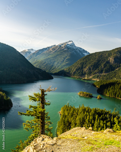 beautiful Diablo lake in the mountains Washington state USA.