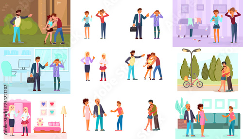 Set of teens and parents 