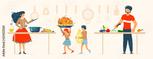 Happy happy family cooking together concept.