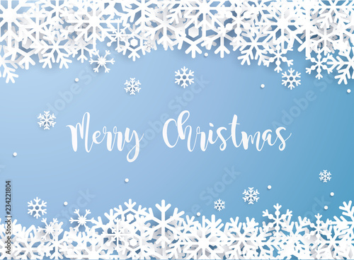 Merry Christmas. Snowflake winter of white isolated on blue background. Can be used for decoration, banners and card.