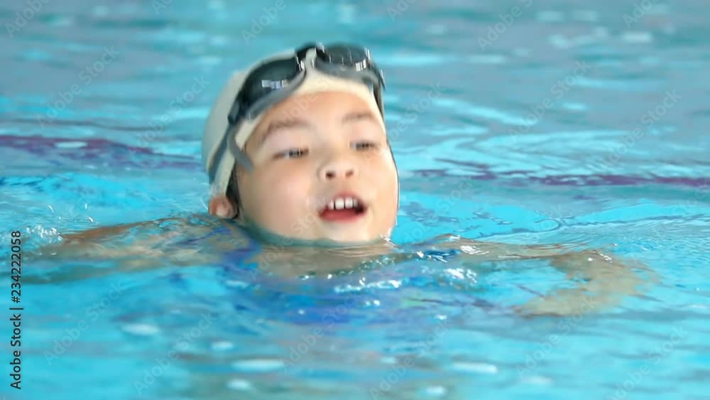 Thai child swimming in the indoor pool
Thai child swimming in the indoor pool