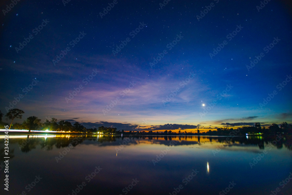 star and sunrise on the lake Cambodia