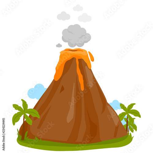 A volcano erupting on an island. Vector illustration