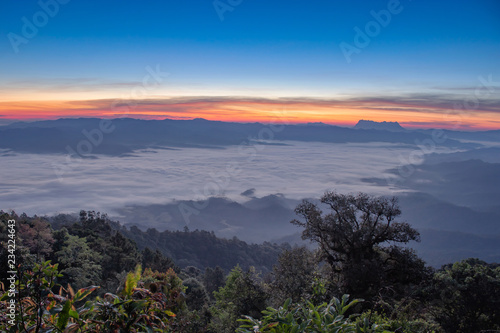 Fototapeta Naklejka Na Ścianę i Meble -  Light sunrise mist mountain at Doi Luang Chiang Dao Chiang Mai , Thailand