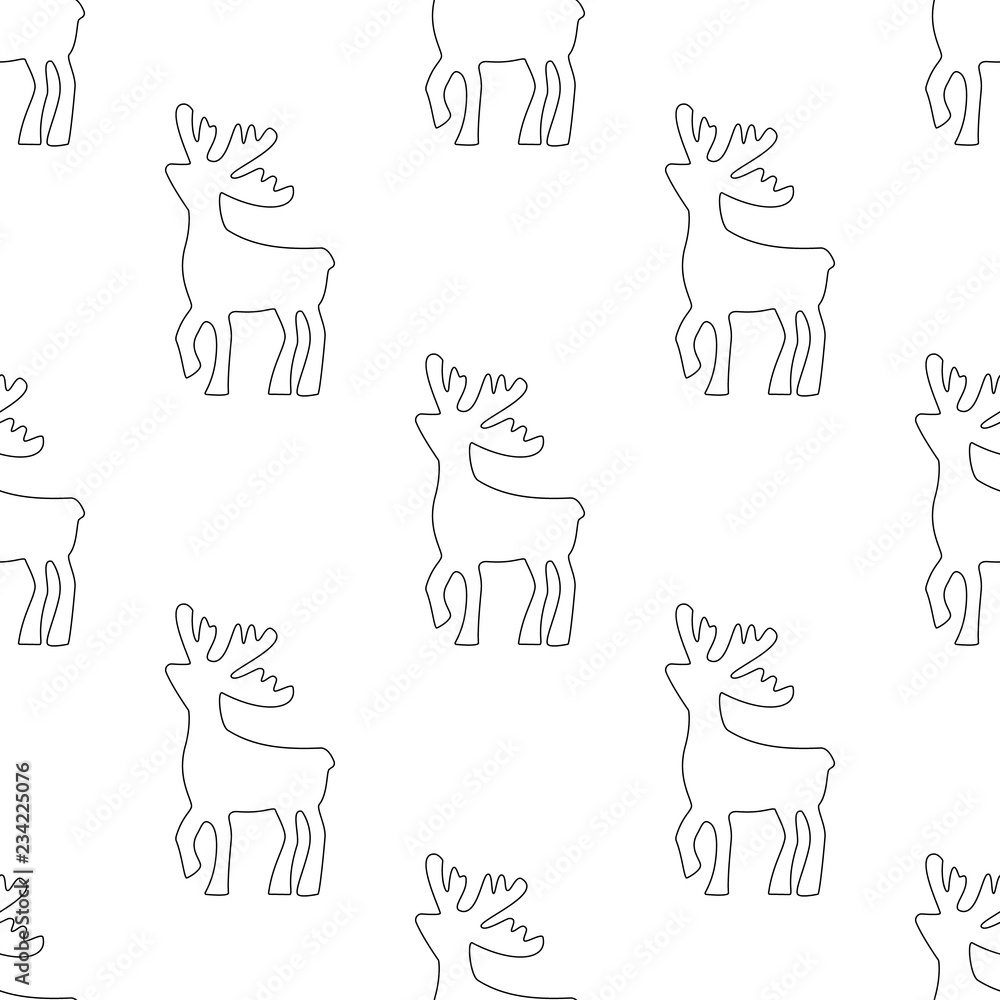 deer vector illustration. Deer silhouette icon on white background. Seamless christmas pattern.