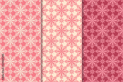 Floral seamless ornaments. Cherry red vertical backgrounds