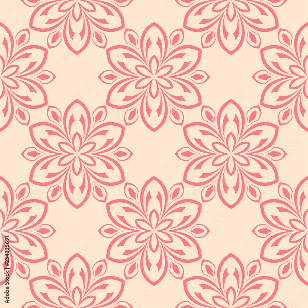 Red floral seamless pattern on beige background Red floral seamless pattern on beige background