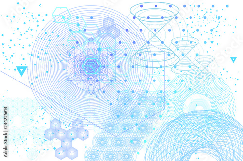 Sacred geometry symbols and elements background.