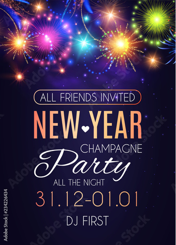 Happy Hew Year Poster Template Fileworks, Lights and Bokeh Effect.