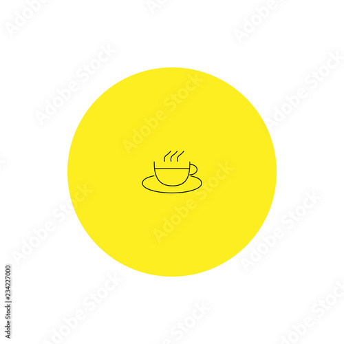 Coffee or tea cup icon on yellow circle isolated on white background.