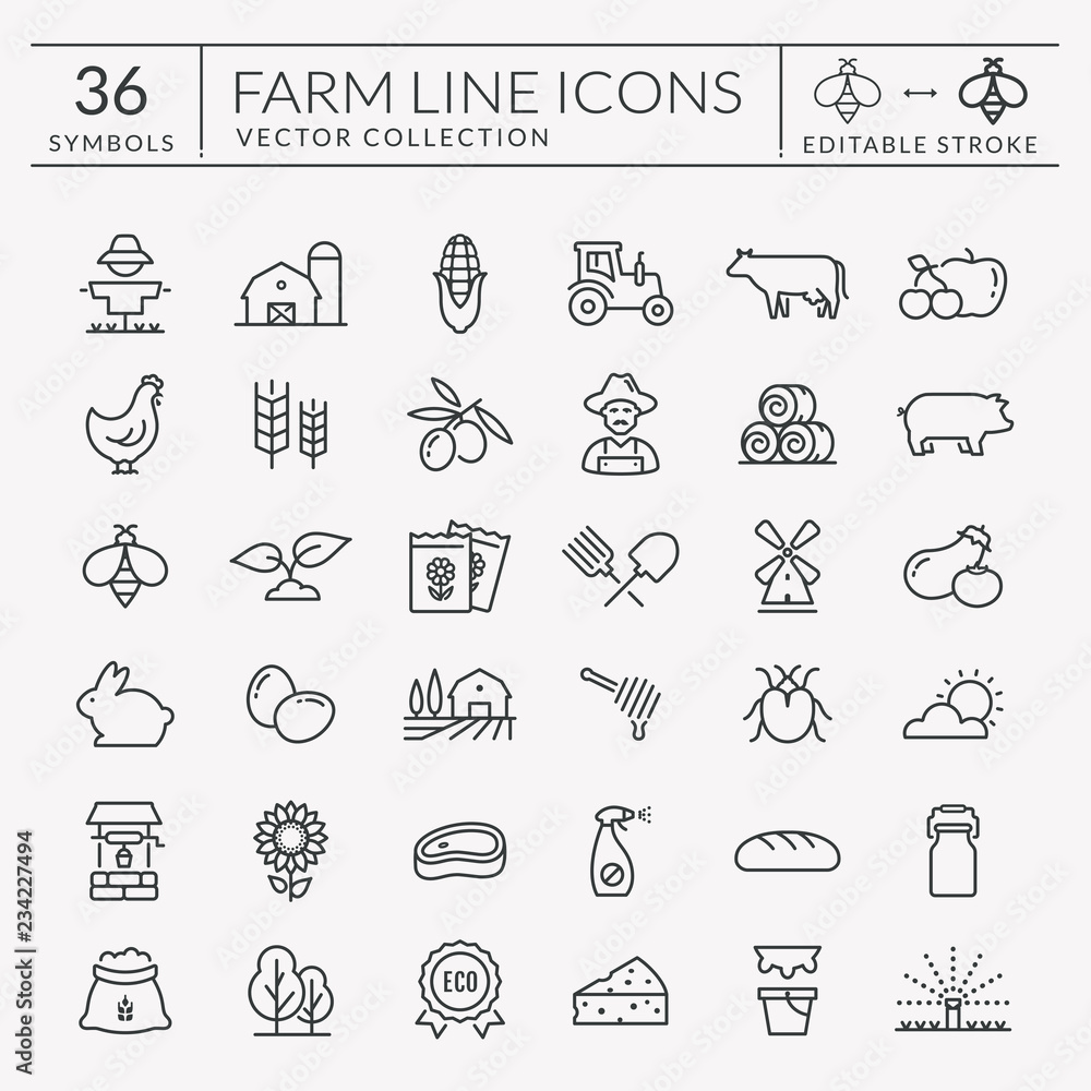 Farm and agriculture vector line icons. Editable stroke. Farm and agriculture vector line icons. Editable stroke.