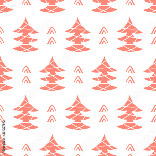 Winter forest tree doodles seamless pattern