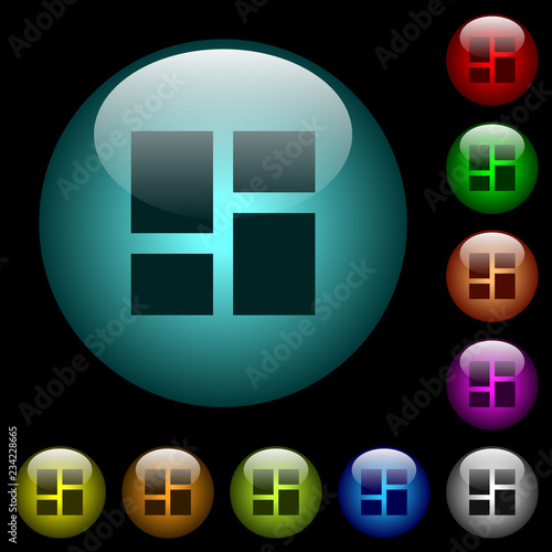 Admin dashboard panels icons in color illuminated glass buttons